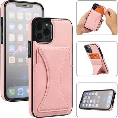 ShieldCase telefoonhoesje geschikt voor Apple iPhone 13 Pro leren hoesje met standaard en pashouder - roze - Lederen backcover - Leder shockproof case hoesje - Hoesje met standaard / steuntje