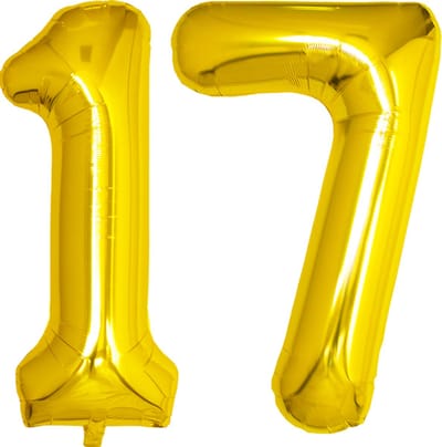 Folie Ballon Cijfer 17 Jaar Goud Verjaardag Versiering Helium Cijfer Ballonnen Feest versiering Met Rietje - 86Cm