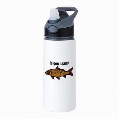 Hacebo® - vis met eigen naam waterfles met rietje zwart - Vis - vissen liefhebbers - iemand die houdt van vissen - verjaardag - cadeau - kado - water fles - 650ML