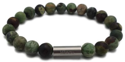 H-Beau - Handgemaakte Armband van Edelstenen - Natuurstenen - Opaal Kralen - RVS Kraal - 8mm - lengte 18cm - Groen - Gemarmerd - Mat - Dames - Unisex - Sterrenbeeld - Horoscoop - Kreeft - Schorpioen - Boogschutter - Vissen