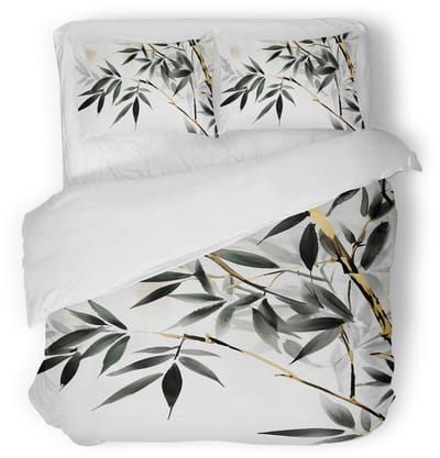 Eleganzzz Dekbedovertrek Silent Leaves - White - Dekbedovertrek 200x200/220cm - Micropercal -Tweepersoons - Dekbedovertrekken - Botanisch Dekbedovertrek