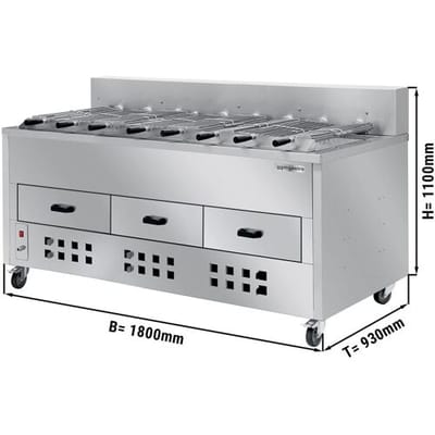 GGM Gastro Holzkohlegrill / Röster für Hähnchen - 1800mm - mit 8 Spieße Zilver