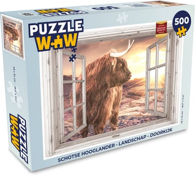 Puzzel Schotse Hooglander - Landschap - Doorkijk - Legpuzzel - Puzzel 500 stukjes