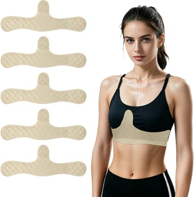 5-pack Zweetpads voor onder de borst — 46x8x16x0,2cm — Absorberende borstpads voor dames — Lingerie-inzetstukken — Zweet- en vochtafvoerende pads — BH-inlegstukken — Zweetbeschermers voor onder de band — Ontworpen voor vrouwen — Herbruikbaar