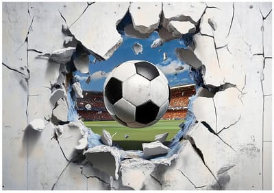 WALLARENA - Fotobehang - 150x105 cm - Fotobehang voor jongens met 3D voetbalveld op vliesbehang