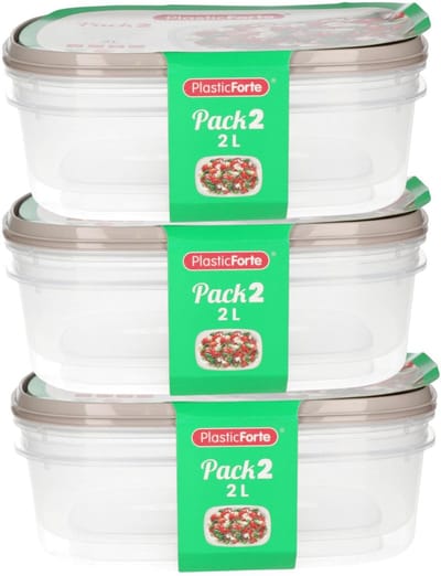 Plasticforte Vershoudbakjes - 6x stuks - 2 liter - herbruikbaar - transparant/beige - kunststof - magnetron - vriezer
