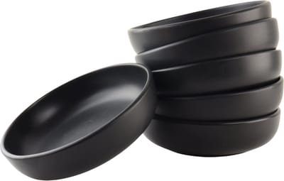 OTIX Diepe borden - Pastaborden - Soepborden - Bordenset - Set van 6 stuks - 19cm - Zwart - Keramiek - WILLOW