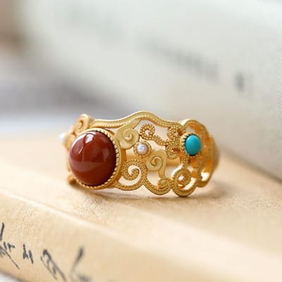 Nouvelle Bague Émaillée Rétro Chinoise Incrustée de Jade Hetian Artisanat Aventureux Unique, Ouverture Réglable Pour Femmes resizable gray
