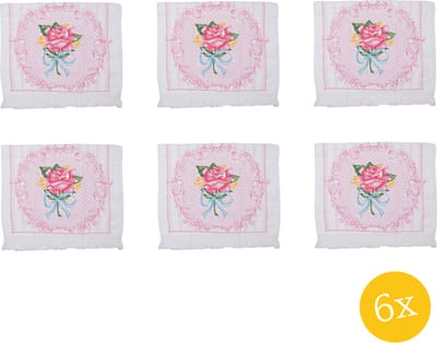Clayre & Eef Gastendoekje set van 6 stuks 40x66 cm Roze Blauw Katoen Rechthoek Roos Toilet handdoek