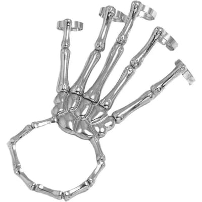 Gotische Schedel Hand Armband Met Ring Unisex Punk Stijl Verstelbare Metalen Schedel Vinger Armband Voor Vrouwen Mannen gray