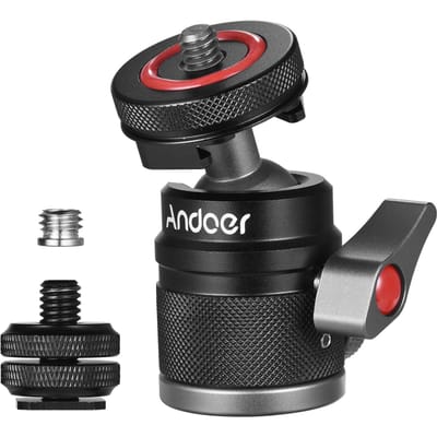 Andoer Mini adaptateur de tête sphérique support de moniteur adaptateur de chaussure froide rotation à 360 degrés en alliage d'aluminium 1/4 pouces noir