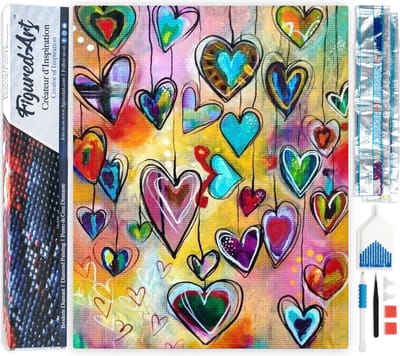 Figured'Art Diamond Painting set Volwassenen 40x50 cm Harten - 5D DIY Art full drill vierkante diamant - Opgerold canvas