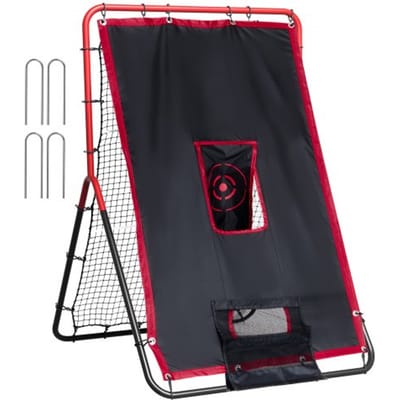 VEVOR Baseball en Softball Rebounder Net, 3,5 x 4,5 ft 2-in-1 Switch Hitter Pitch Trainer, PitchBack Baseball Pitching Return Trainer Nest, Bounce Back Net voor Fielding/Gooien Oefening