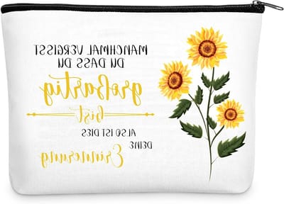 Zonnebloem Make-up Tas voor Vriendin en Collega - Kleine Reistasje met Ritssluiting, Inspirerend Cadeau voor Verjaardag en Kerst, Wit en Geel
