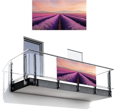 Balkonscherm 200x110 cm - Balkonposter Lavendelveld - Zonsondergang - Paars - Bloemen - Balkon scherm decoratie - Balkonschermen - Balkondoek zonnescherm