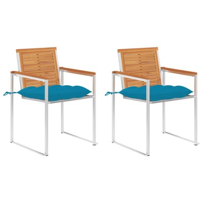 vidaXL - Tuinstoelen - 2 - st - met - kussens - massief - acaciahout - en - staal