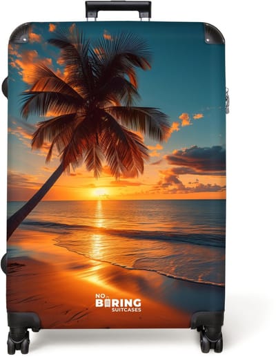 NoBoringSuitcases.com® - Koffer groot - Reiskoffer lichtgewicht - Palmboom bij zonsondergang - Rolkoffer met 4 wielen - Grote trolley XL - 98 liter bagage