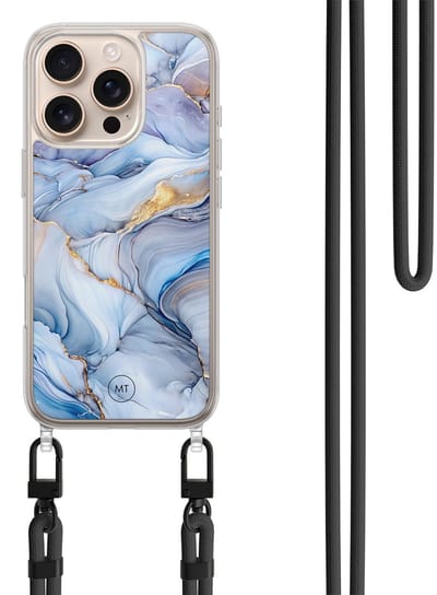 Hoesje met koord geschikt voor iPhone 16 Pro Max - Lavender dream - Inclusief zwart koord - Crossbody beschermhoes - Transparant, Paars - Mooie Telefoonhoesjes