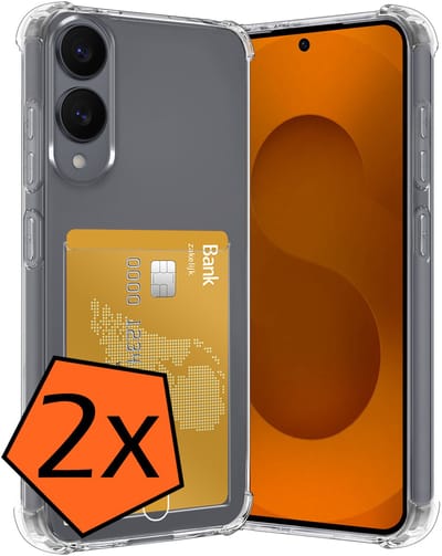 Hoes - 2 Stuks - Geschikt voor Samsung Galaxy S25 Edge - Met Pashouder en Kaarthouder - Telefoon Hoesje Shockproof - Siliconen Case - Back Cover - Shock Proof - Pasjes Houder - Transparant