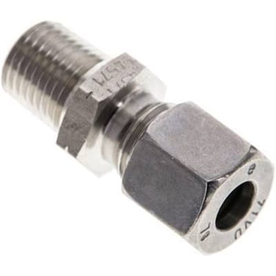 1/4'' NPT Buitendraad x 8L RVS Rechte Snijring Koppeling 315 Bar DIN 2353 - FL2S-MC-ST-014N-08-L