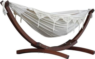 Vivere Double Katoenen Hangmat met Massief Houten Standaard - Natural