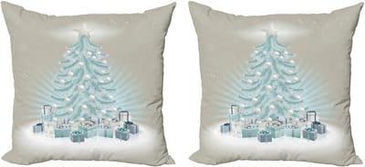 ABAKUHAUS Kerstkussenhoes 2 Pack, Kerstboomcadeaus, Modern Accent Dubbelzijdig Digitaal Print, 45x45, Mint Groen Blauw Grijs