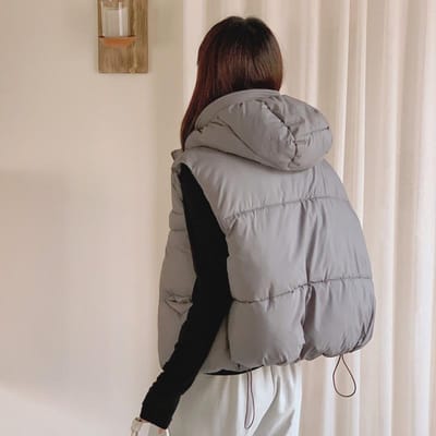 Katoenen Vest Dames Herfst/winter Nieuwe Studenten Capuchon Verdikt Katoen-gewatteerd Jas Vest Katoenen Gilet Kort Vest Damesjas XXL grijs