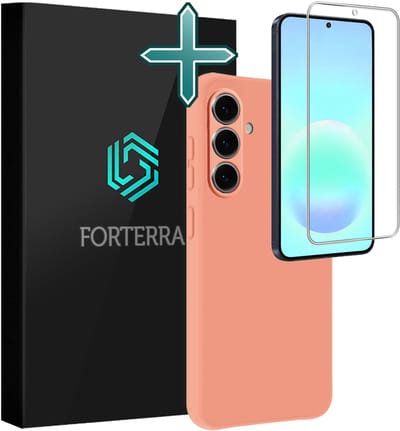 Hoesje Met Screenprotector - Geschikt voor Samsung Galaxy A57 - Sterk & Shockproof - Telefoon Hoes - Back Cover - Siliconen Case - Perzik