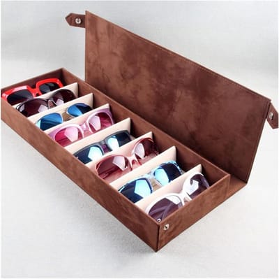 Brillen Display Koffer - Brillenhouder Opbergdoos - Brillen Organiseren - 8 Vakken - 48.5x18x6cm - Zwart