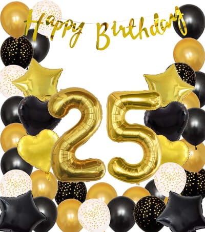 Snoes Ballonnen 25 Jaar Black Gold Dots Mega Ballon - Compleet Feestpakket Goud Zwart Stippen Cijferballon 25 - Verjaardag Versiering DIY Slinger Happy Birthday – Folieballon – Latex Ballonnen - Helium Ballonnen