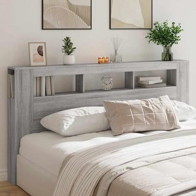 vidaXL - Hoofdeinde - met - LED - 200x18,5x103,5 - cm - bewerkt - hout - grijs - sonoma