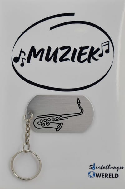 Saxofoon Sleutelhanger inclusief kaart - saxofoon cadeau – saxofoon - Leuk kado voor je vriend om te geven - 2.9 x 5.4CM