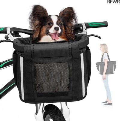 RFWR® Fietsmand voor honden - Afneembare fietsmand met veiligheidsgordel voor mountainbikes en stadsfietsen