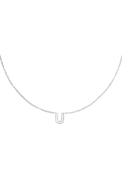 Edelstalen collier initiaal U Zilver Stainless Steel