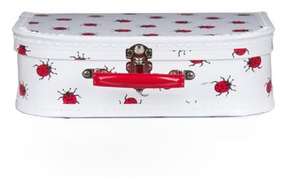 Kinderkoffer lieveheersbeestje - wit - 35 cm - karton - logeerkoffer / opbergkoffer - kraamcadeau