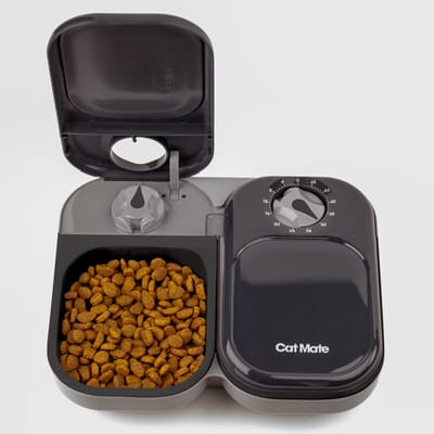 Cat Mate C200 Automatische Voerbak voor Nat en Droogvoer - Voerautomaat met Timer voor Katten - 2 Maaltijden - Grijs