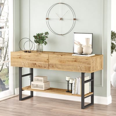 Console tafel sidetable Lappeenranta 139x43x76cm houtkleurig en zwart