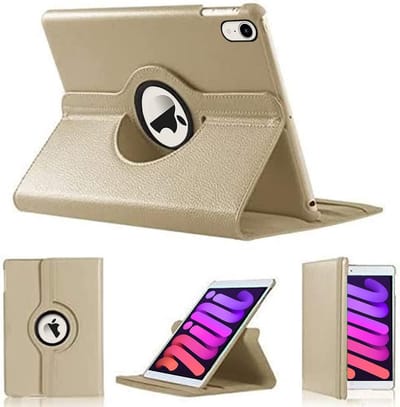 Tablethoes Geschikt voor: iPad Mini 6 hoes - iPad Mini 6e generatie 2021 hoes, iPad Mini 6 (8,3") A2567 A2568 A2569 hoesje 360° draaibaar (goud)