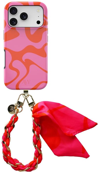 AVY Hoesje Met Telefoonkoord | Geschikt voor Apple iPhone 17 Pro | Compatibel met MagSafe | Hard Shell Back Cover | Stijlvol Bijpassend Koord 32CM | Rosé Twist | Roze