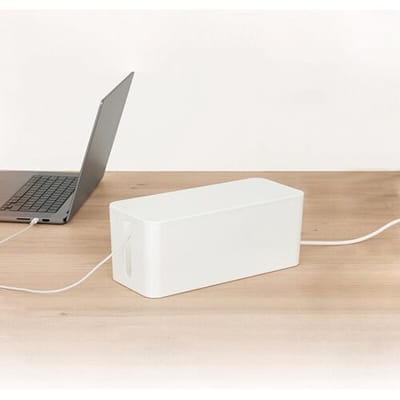 5five Kabelmanagementdoos voor Opbergorganisatie Thuis - Witte Opbergdoos voor Kabels, 32 x 13,5 x 12,7 cm