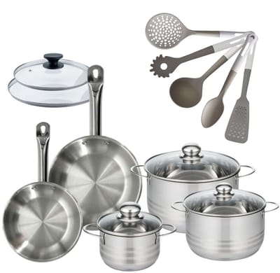 Set van 2 Pannen 20/24cm Fackelmann Eterna met 3 Braadpannen 16/20/24cm en 5 keukengerei
