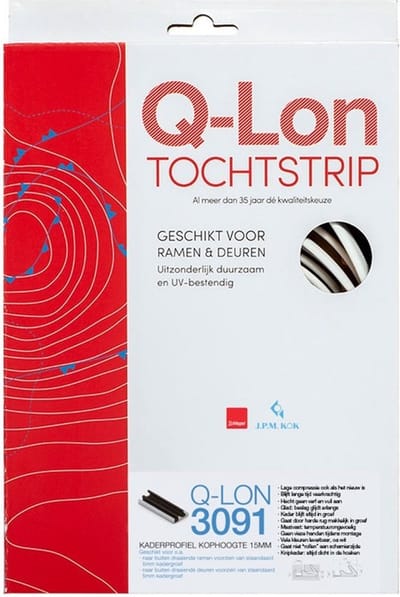 Tochtstrip - Zwart - Q-Lon - Q-Lon QL3091 zwart 7 meter, kaderprofiel, kophoogte 15 mm