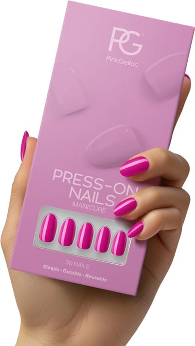 Pink Gellac Press On Nails - 368 Intense Plum - Round Medium Plaknagels - 30 Press On Nagels Met Lijm, 30 Plakstickers, Cleaner Wipe, Nagelvijl, Woodstick en Size Matcher - Snel Aan Te Brengen Plak Nagels - Voor 7-14 Dagen Mooie Nagels