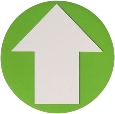 Accent pijl sticker - Groene ronde sticker met witte pijl - 15 cm