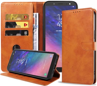 Geschikt voor Samsung Galaxy A6 2018 Telefoonhoesje Kunstleer met Magnetisch lipje en Pasjeshouder Book Case met Klepje - Bruin - Smartphonica geschikt voor Samsung Galaxy A6 (2018)