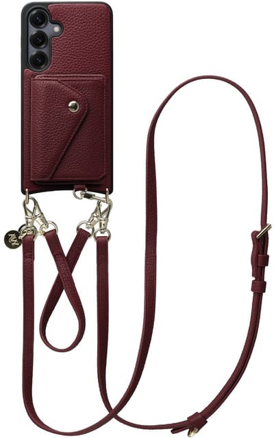 AVY Leren Hoesje geschikt voor Samsung Galaxy S25 / S24 | Met Koord en Magnetische Kaarthouder | Compatibel met MagSafe | Leather Case met 30CM & 130CM Koord & Wallet | Leather Set | Burgundy