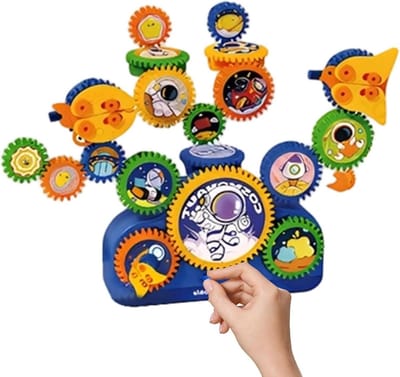 Bouwspeelgoed Tandwielen - Educatieve Bouwstenen - STEM Leren - Interactief Tandwielsysteem - 34.5 x 26 x 8 cm - Kleurenmix