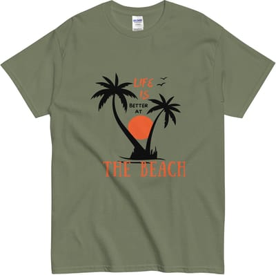 Beach Vibes Tshirt - Modern Retro Strand Design - Dames & Heren - Khaki Groen - S