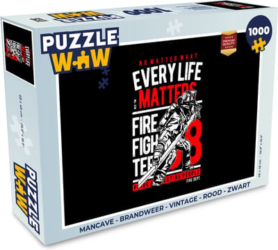 Puzzel Mancave - Brandweer - Vintage - Rood - Zwart - Legpuzzel - Puzzel 1000 stukjes volwassenen