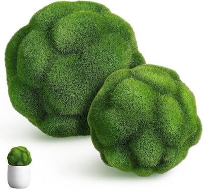 Decoratieve Kunstmatige Mosballen voor Thuis en Kantoor - Set van 2, 12 cm, Groen en Natuurlijke Look